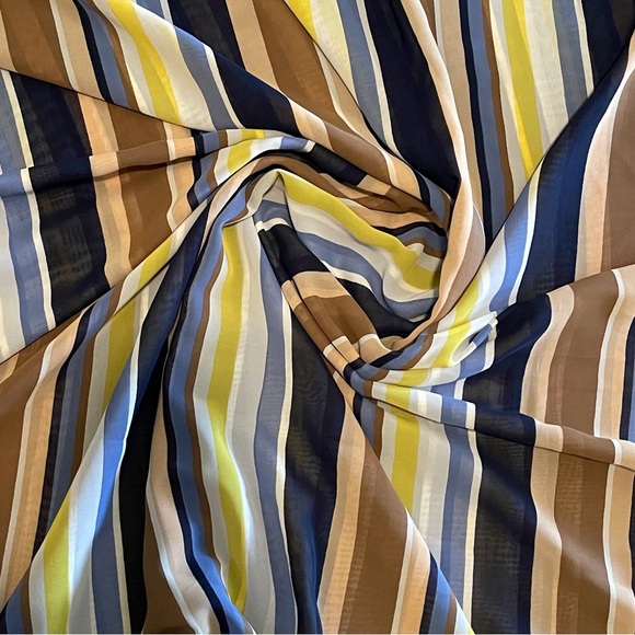 Brown and Blue Multicolor Striped Colorblock Chiffon Sheer Fabric - Picture 2 of 2
